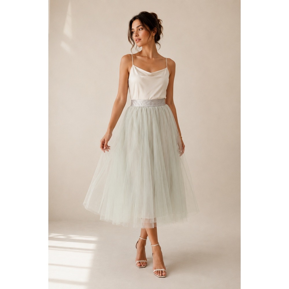 Alexandra Grecco Tulle Tea Skirt 4 Silk Waistband Midi Ethereal Bridal Ballerina